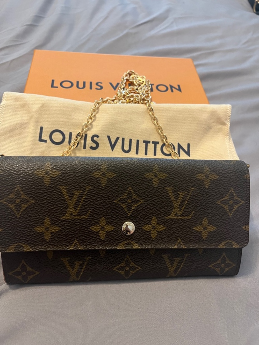 Louis Vuitton Monogram Canvas Chain Crossbody in Brown and Gold